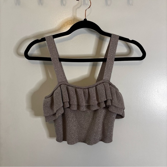 H&M Tops - H&M Gray Ruffled Crop Tank Top